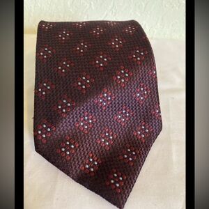 Bocara Hand Made Jacquard Foulard Silk Tie Burgundy White Textured Dots